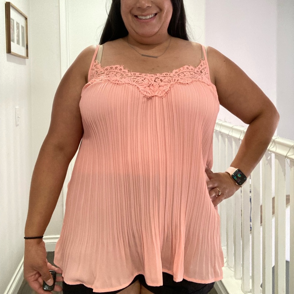 Micro Pleated Lace Tank Top